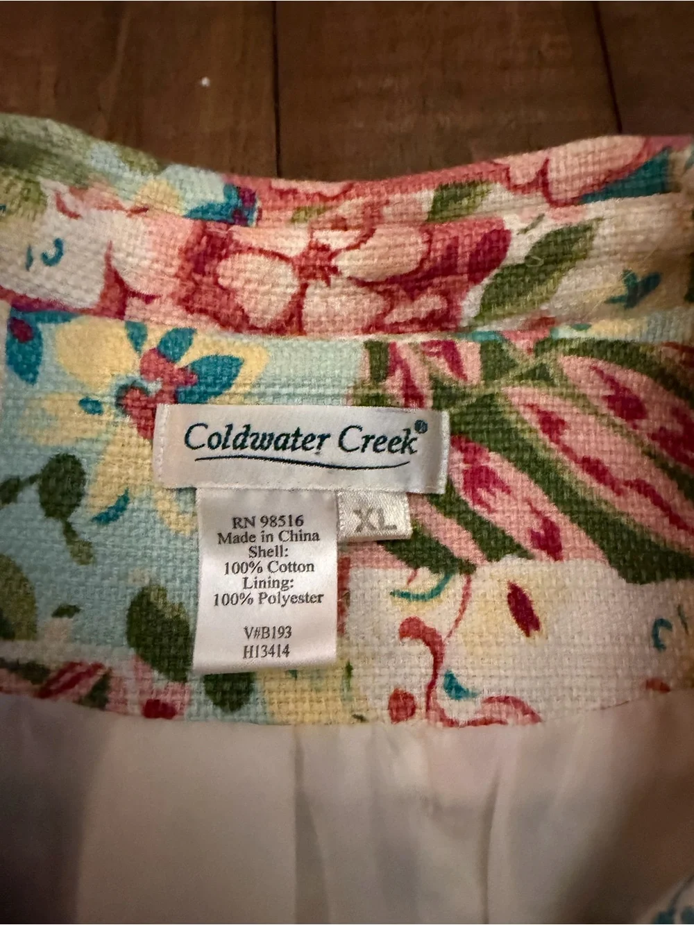 Coldwater Creek Floral Patchwork Cotton Blend Jacket - Pink Green Blue